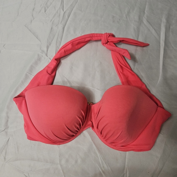 Victoria Secret Swim Lined Bikini Top Hot Pink Tie Neck! - Picture 2 of 8